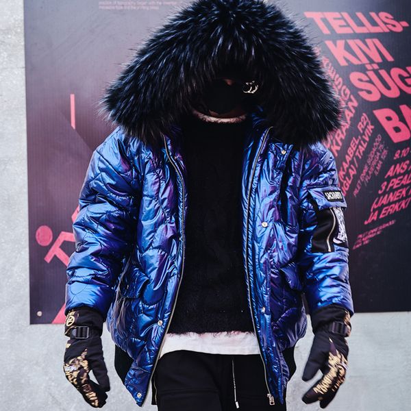 

2020 of winter men in turtlenecks large parkas fur with hood leather man's coat quilted parka homme vintage jacket ghkd, Black