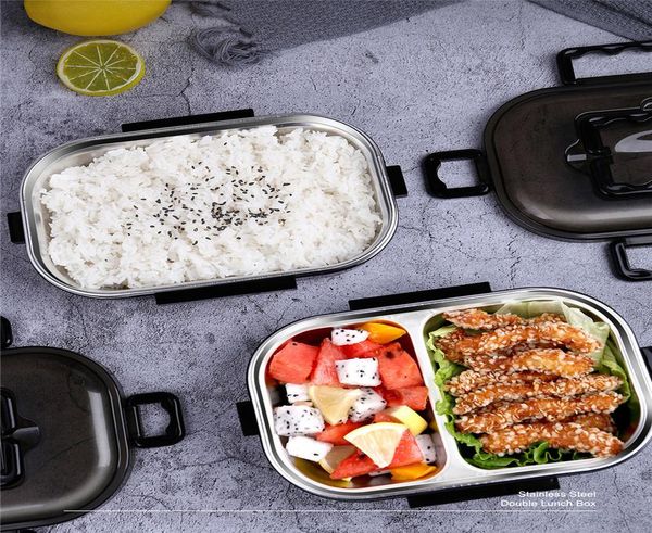 

304 stainless steel korean lunch box doublelayer portable bento box for kids large capacity compartment box food container wmtwpv