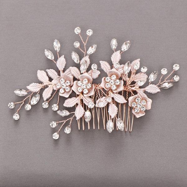 

npason rose gold flower hair comb hair accessories for women rhinestone elegant wedding combs bridal head jewelry flower, Golden;silver