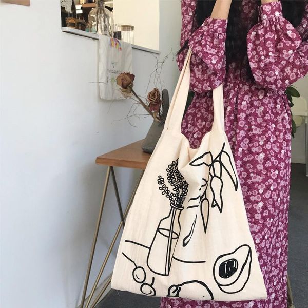 

fashion women abstract cartoon printing canvas bags handbags 2020 new fashion female casual simple students shoulder bags