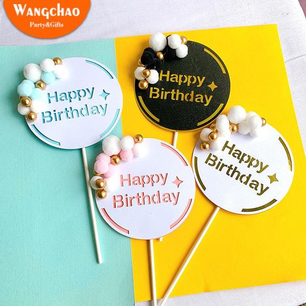 

new cotton ball english letter happy birthday paper cake er cake decoration birthday ers party favors supplies