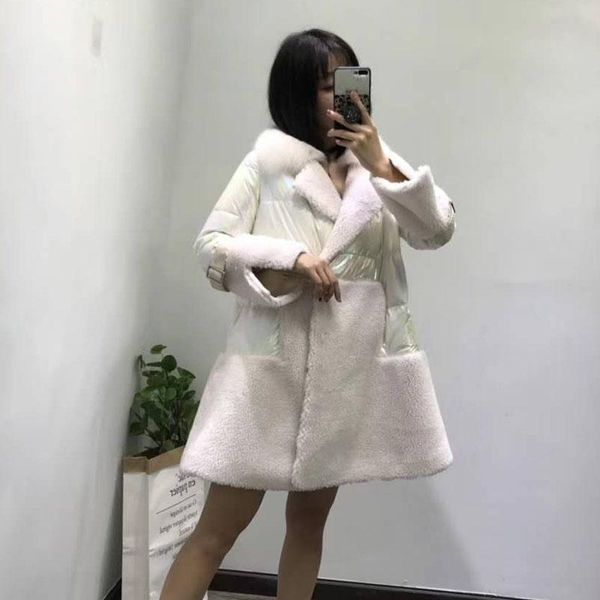 

real sheep fur coat plus size abrigos mujer invierno korean white down jacket skirt style parka collar clothing kg-5, Black