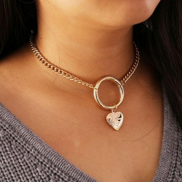 

толстых цепи круглого круг сердце кулон choker ожерелье для женщин vintage преувеличен геометрические ключицы ожерелья ювелирных изделий yn1, Golden;silver