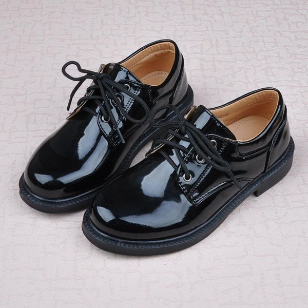 

flat shoes boys' formal with lace-up black leather, Black;grey