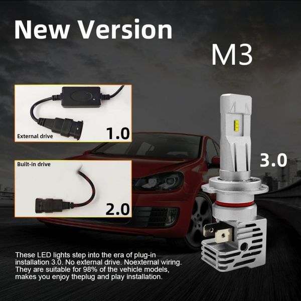 

1pair new m3 car led headlight h11 h4 h7 car led headlight bulb kit 90w 16000lm high power zes light bulbs 6500k white light