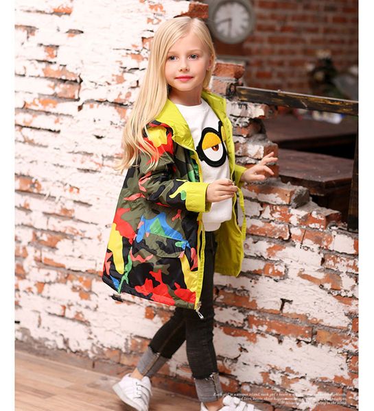 

2020 children's jacket for girls spring teengers jacket kids outwear camo hooded windbreaker thin waterproof trench coat123, Blue;gray