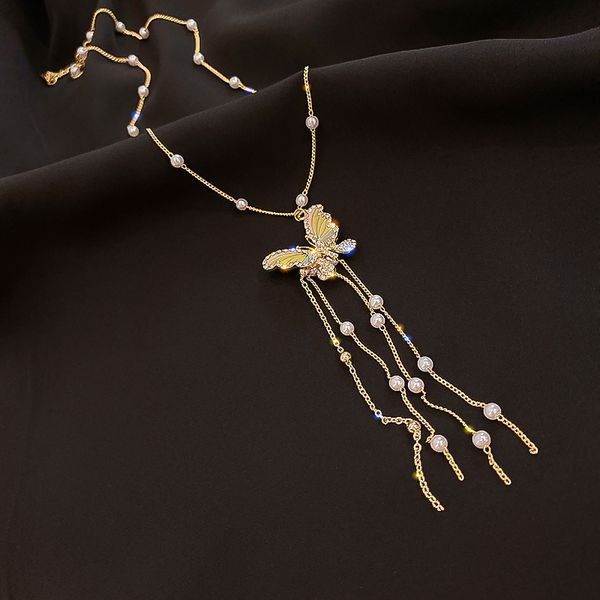 

butterfly necklace niche design pearl tassel pendant choker womens 2020 new fashion, Silver