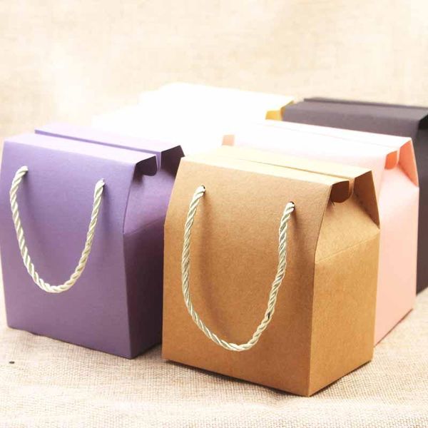 

1lot50pcs gift package box with handle mutli color candy wedding coco nut package box diy handmade blank decorate paper bag wmtegc xhhair