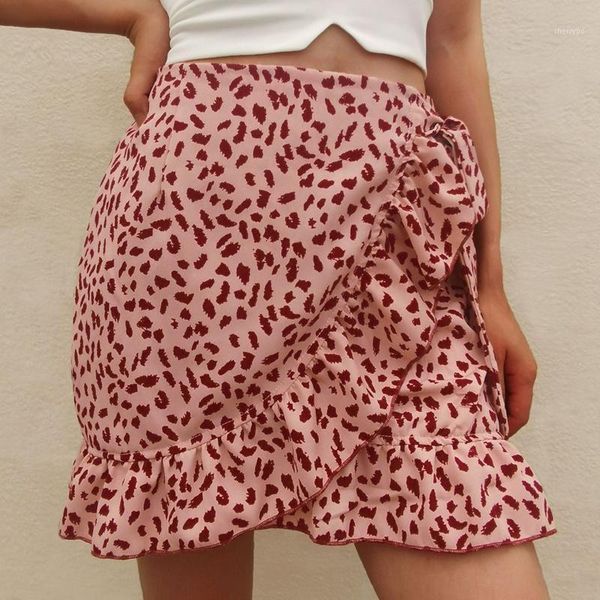 

summer printed female ruffled high waist bow skirt women's mini skirt pink m size1, Black