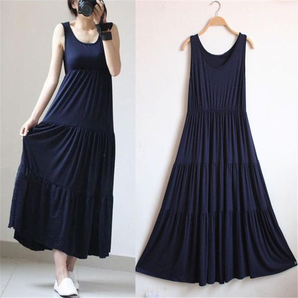 

plus size nightgown summer female modal dress loose casual cake skirt long vest skirt pregnant woman beach sleepwear1, Black;red