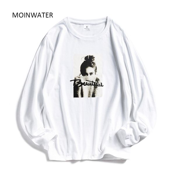 

moinwater new women fashion long sleeve t shirts female cotton white tees& lady high street casual black tshirt mlt1904 201125