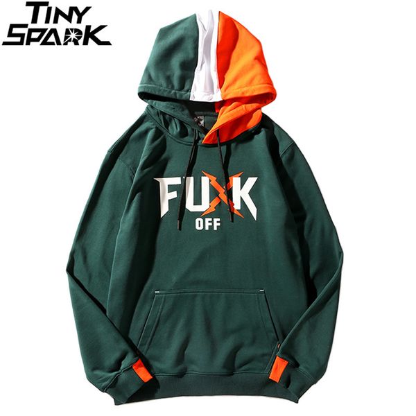 

men hip hop hoodie sweatshirt funny printed harajuku hoodie streetwear cotton retro color block patchwork hooded pullover 2020, Black