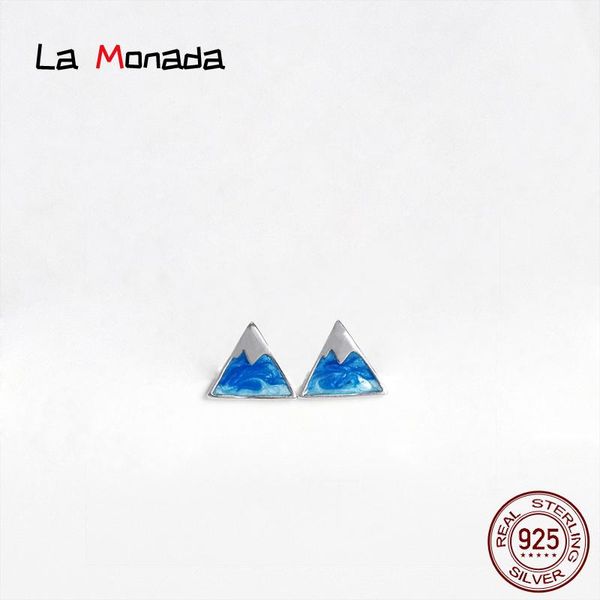 

stud la monada earrings for women female blue mountain triangle small silver 925 minimalist korean jewelry woman, Golden;silver