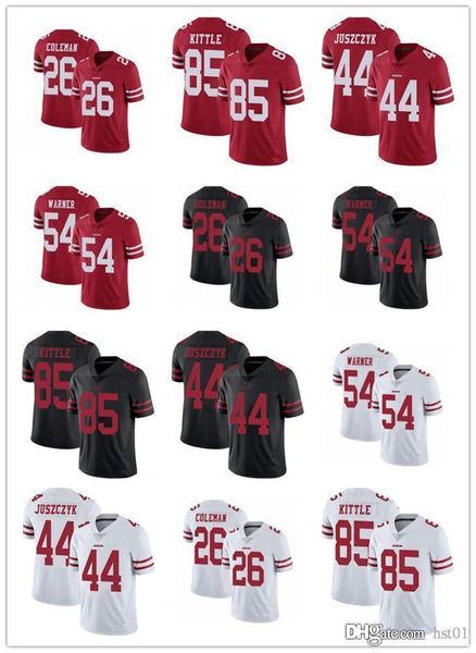 

men women youth san francisco 49ers jersey 85 george kittle 54 fred warner 44 kyle juszczyk 26 tevin coleman football jerseys, Black;red