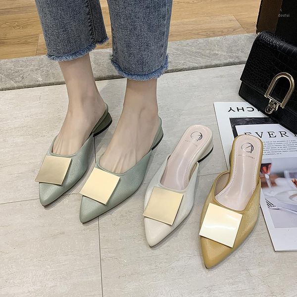 

slippers slipper women's 2021 spring and autumn style closed-toe outer wear semi-slipper chunky heel pointed slipper1, Black
