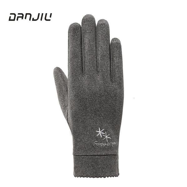 

winter women touch screen keep warm fashion thin section gloves female snowflake embroidery soft windproof gloves, Blue;gray
