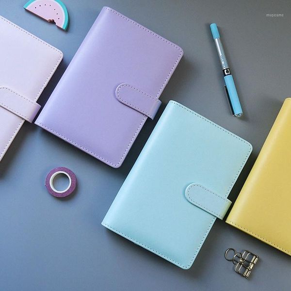 

notepads macarons pu binder a5 a6 notebook diary schedule book planner loose-leaf cute school supplies1, Purple;pink