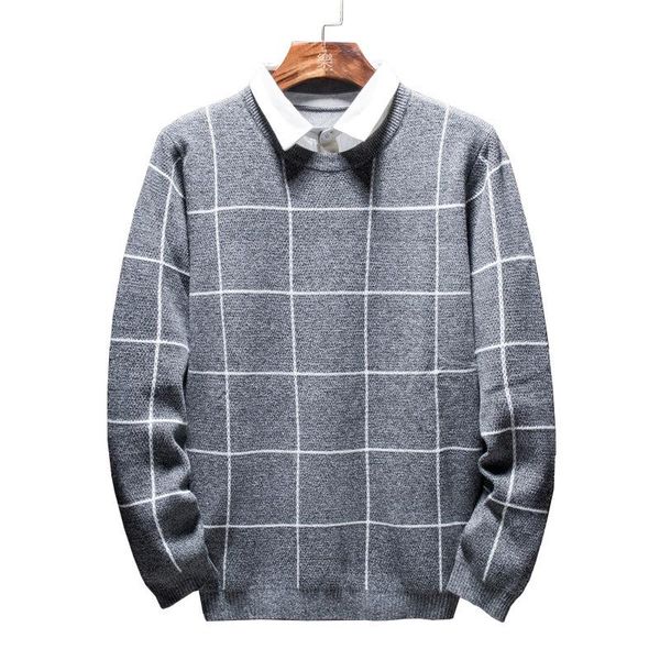

men's sweaters 2021 autumn and winter fake two sweater slim pullover for male shirt collar plaid, White;black