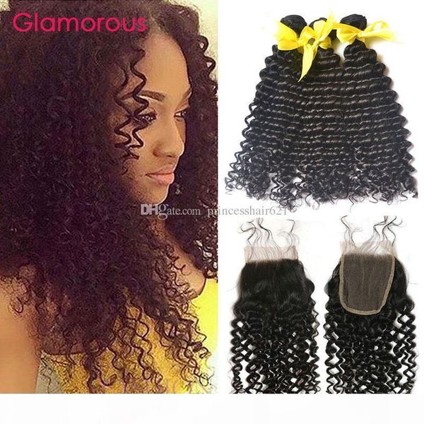 

glamorous brazilian human hair with closure 4pcs lot peruvian malaysian indian hair lace closure with 3 bundles straight hair with closure, Black;brown