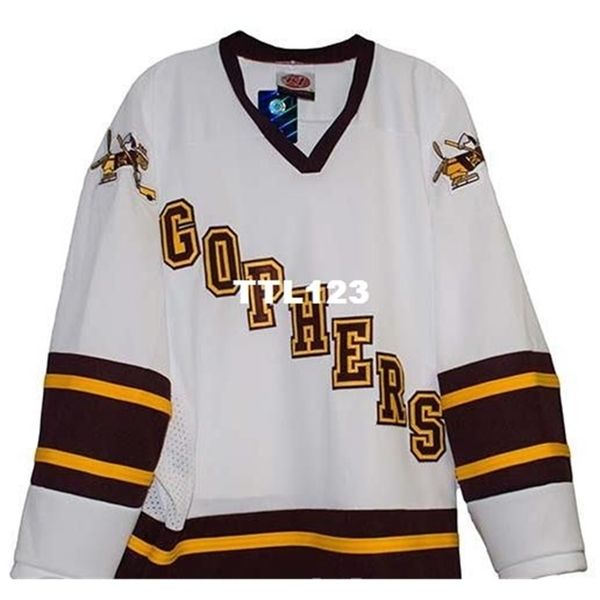 

full embroidery minnesota gophers home white hockey jersey 100% embroidery jersey add any name number, Black
