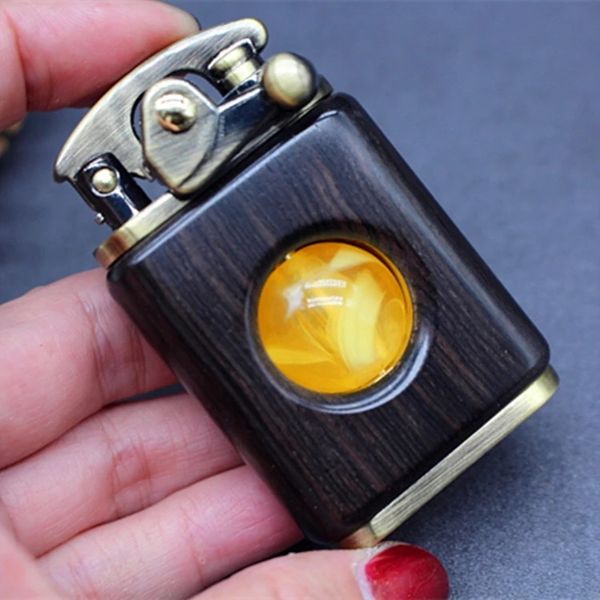 Retro contas de madeira Descompressão Lighter Flint Querosene Lighter Oil Rosewood Sólido personalidade criativa Lighter Coleção Gadget Man Para