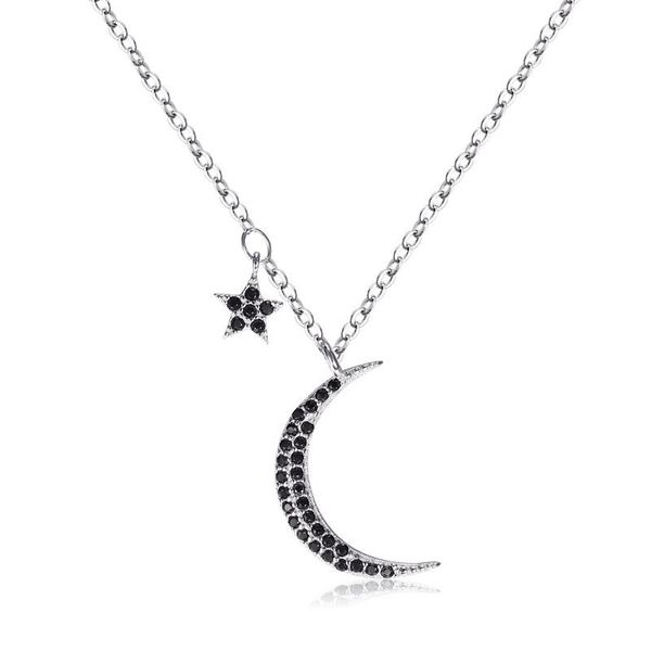 

tiny trendy cubic zirconia black star moon pave cz small crystal gold pendant necklace for women luxury gold chain jewelry x-l01, Golden;silver