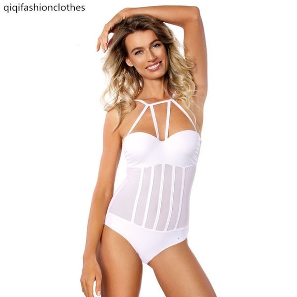 

2019 yarn stitched open back steel support gathered to cover the belly and show thin one-piece swimsuit female, White;black