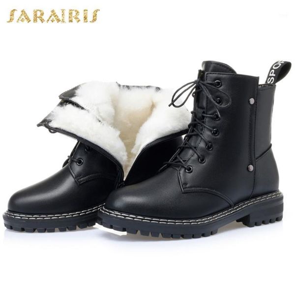 

boots sarairis 2021 fashion big size 43 add fur warm winter women shoes genuine leather comfy wool ladies1, Black