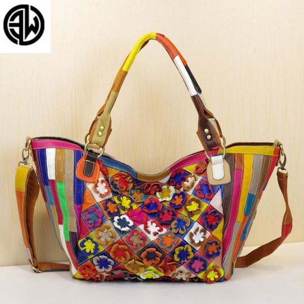 

2020 new luxury hand-made designer applique colorful women shoulder bags genuine leather casual handbags genuine cow leather bag