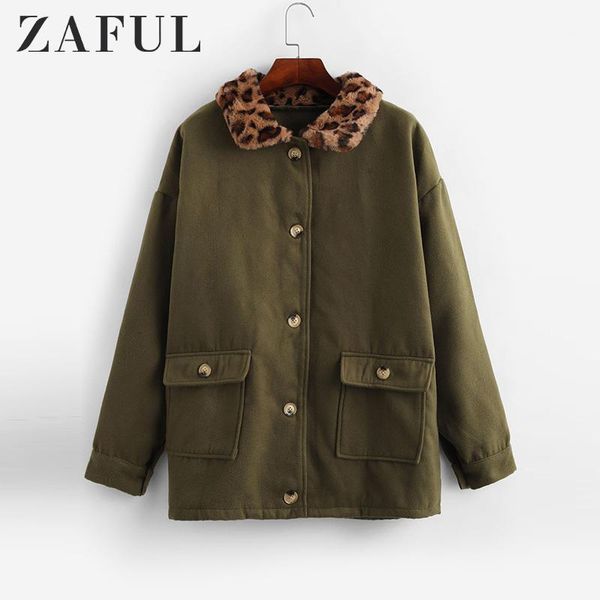 

zaful new casual autumn winter coat women outerwear parka big natural real leopard fur collar wool blends solid slim thick coats1, Black