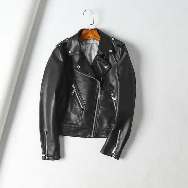 

2021 new women women's leather jackets long spring biker high streetwear red jacket kswv, Black