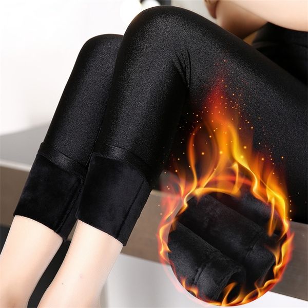 

new winter women leggings thick winter warm pants high waist slimming thicken high elastic women's warm velvet leggings lj201104, Black
