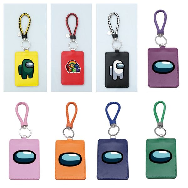 

among us card holder game anime slot pocket pu leather wallets lanyard wristlet holders for student bus id credit card holder e121711