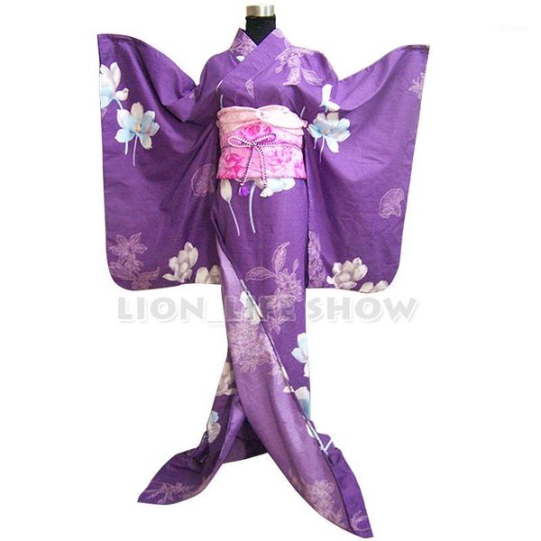 

women japanese kimono traditional floral furisode long kimono cosplay dress costume outfit1, Red