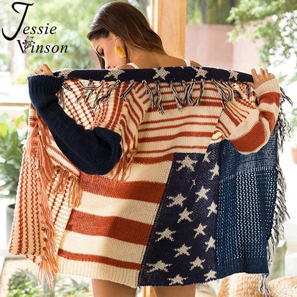 

jessie vinson long sleeve tassels striped national flag cardigan sweater women high street turn-down collar knitted cardigan1, White;black