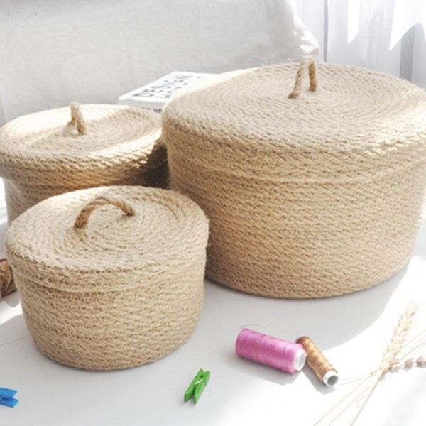 

storage baskets jute deskbasket key sewing bag snack sundries box with lid