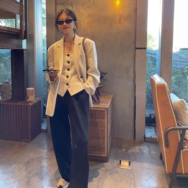 

women's suits & blazers [eam] women beige big size casual blazer lapel long sleeve loose fit jacket fashion spring autumn 2022 1de3221, White;black