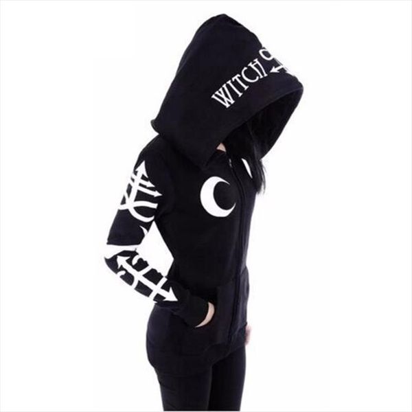 

manubeau women hoodies gothic punk moon letter print sweatshirts spring long sleeve black jacket zipper coat casual hoody 5xl