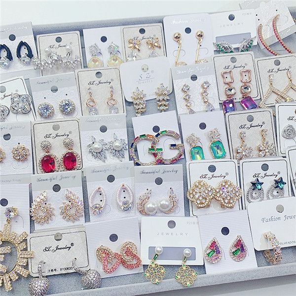 

wholesale fashion earrings for women gift exquisite zircon crystal diamond earrings jewelry mix style, Golden