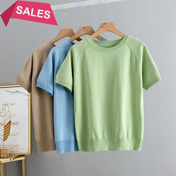 

2021 new solid women t-shirt short sleeve korean style slim basic cotton tshirt womens clothing spring summer t shirt femme ktcj, White
