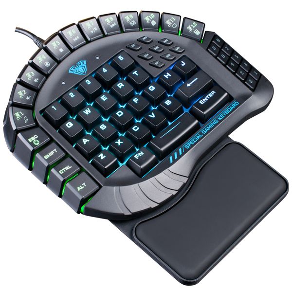 

mini single hand rgb backlit mechanical keyboard blue switch 60 keys gamer usb wired one hand split gaming keyboard for computer