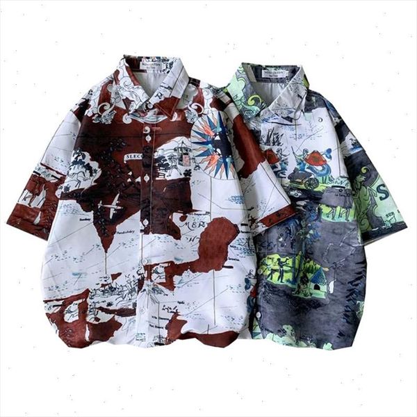 

new fashion mens short sleeve hawaiian shirt fast drying plus size asian size  3xl summer casual world map beach shirts for, White;black