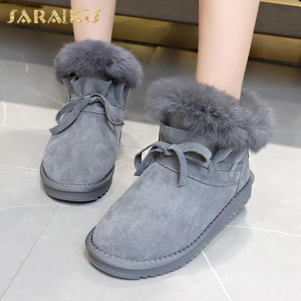 

sarairis new design 2020 winter cotton shoes woman booties warm student add fur sweet bowtie trendy short boots woman, Black