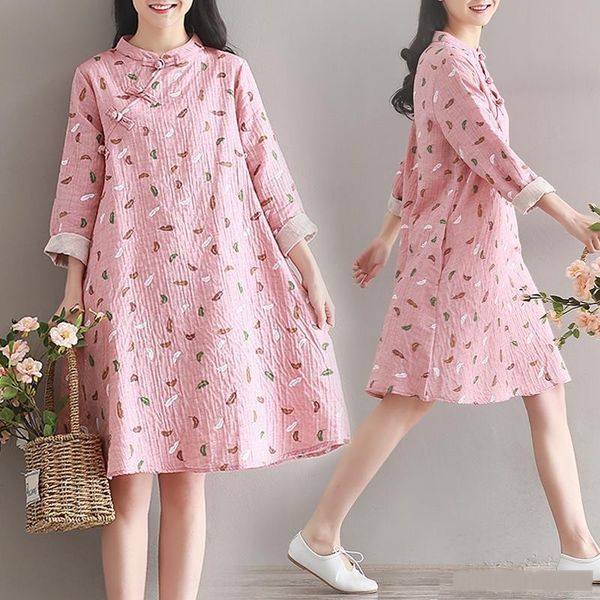 

cotton hemp skirt skirtcotton linen cheongsam improvement spring 2020 new women's clothing literature and art improved cheongsam skirt, Black;gray