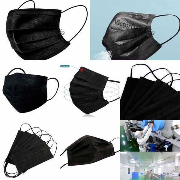 

3 breathable disposable face men women black mask layer balck dust mouth masks cover 3-ply non-woven outletsfc9
