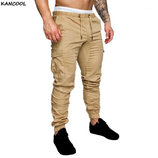 

adisputent male new fashion hip pants men sweatpants slacks casual elastic joggings sport solid baggy pockets trousers1, Black