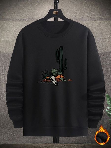 

men cactus print thermal pullover n4jx#, Black