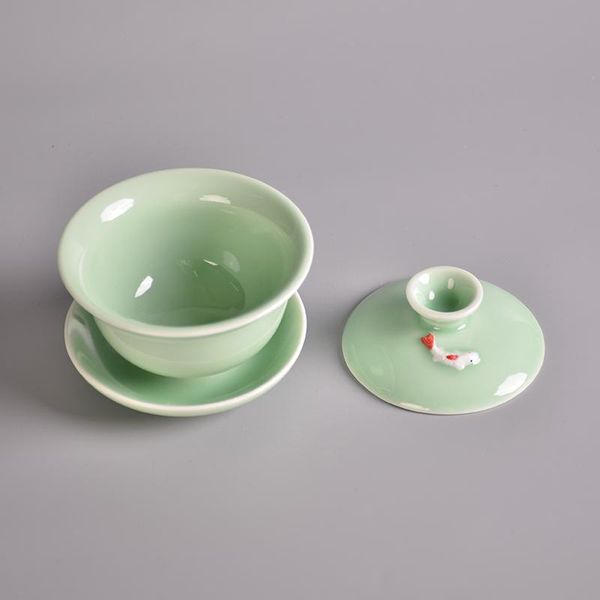 

tangpin longquan celadon ceramic gaiwan teacup fish teapots chinese kung fu tea set 120ml tangpin longquan bbyybe