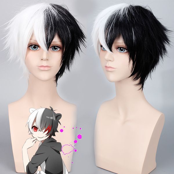 

anime danganronpa monokuma wig cosplay costume dangan ronpa women men short white black synthetic hair halloween party wigs lj200930, Blue