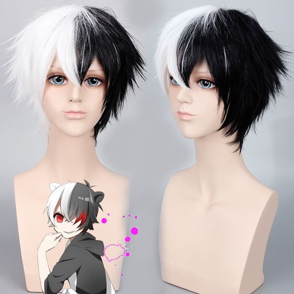 Anime Danganronpa Monokuma Peruca Cosplay Cosplay Dangan Ronpa Mulheres Homens Curto Branco Preto Preto Halloween Party Wigs LJ200930